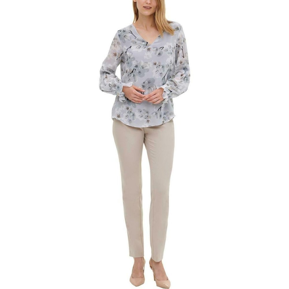 Calvin Klein Floral Print Pleated Sleeve Blouse